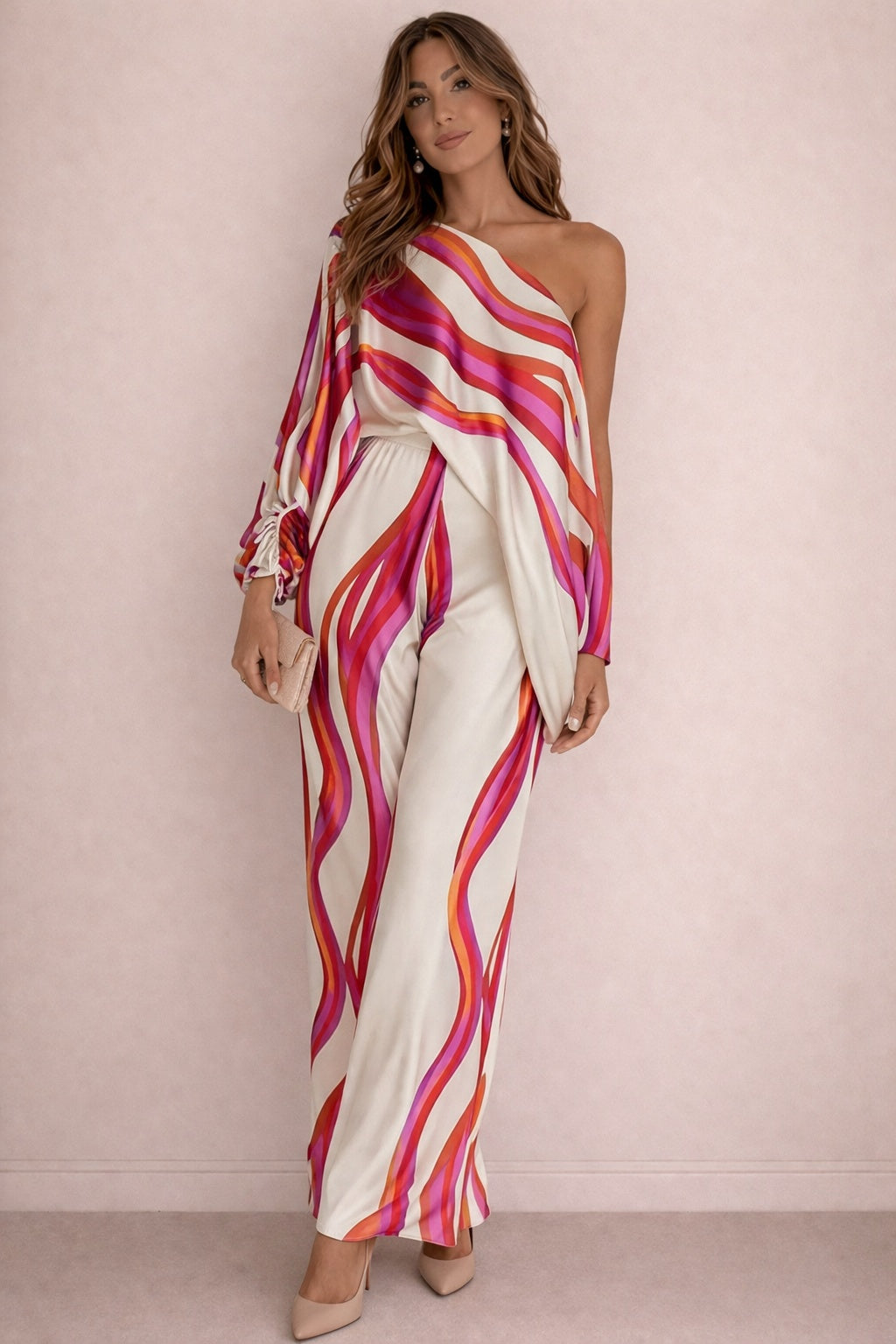 Patricia | Conjunto Elegante de Un Hombro Estampado Mujer
