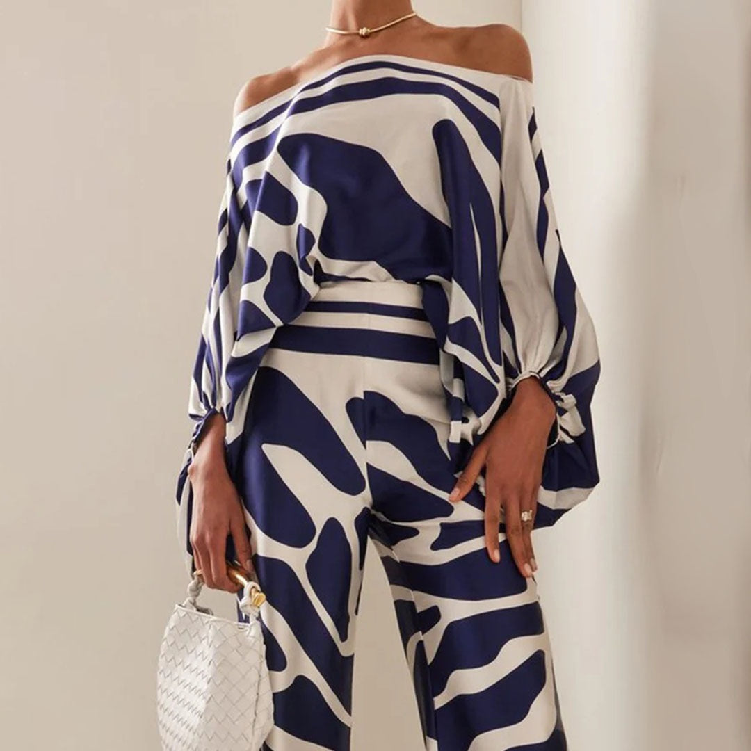 Patricia | Conjunto Elegante de Un Hombro Estampado Mujer