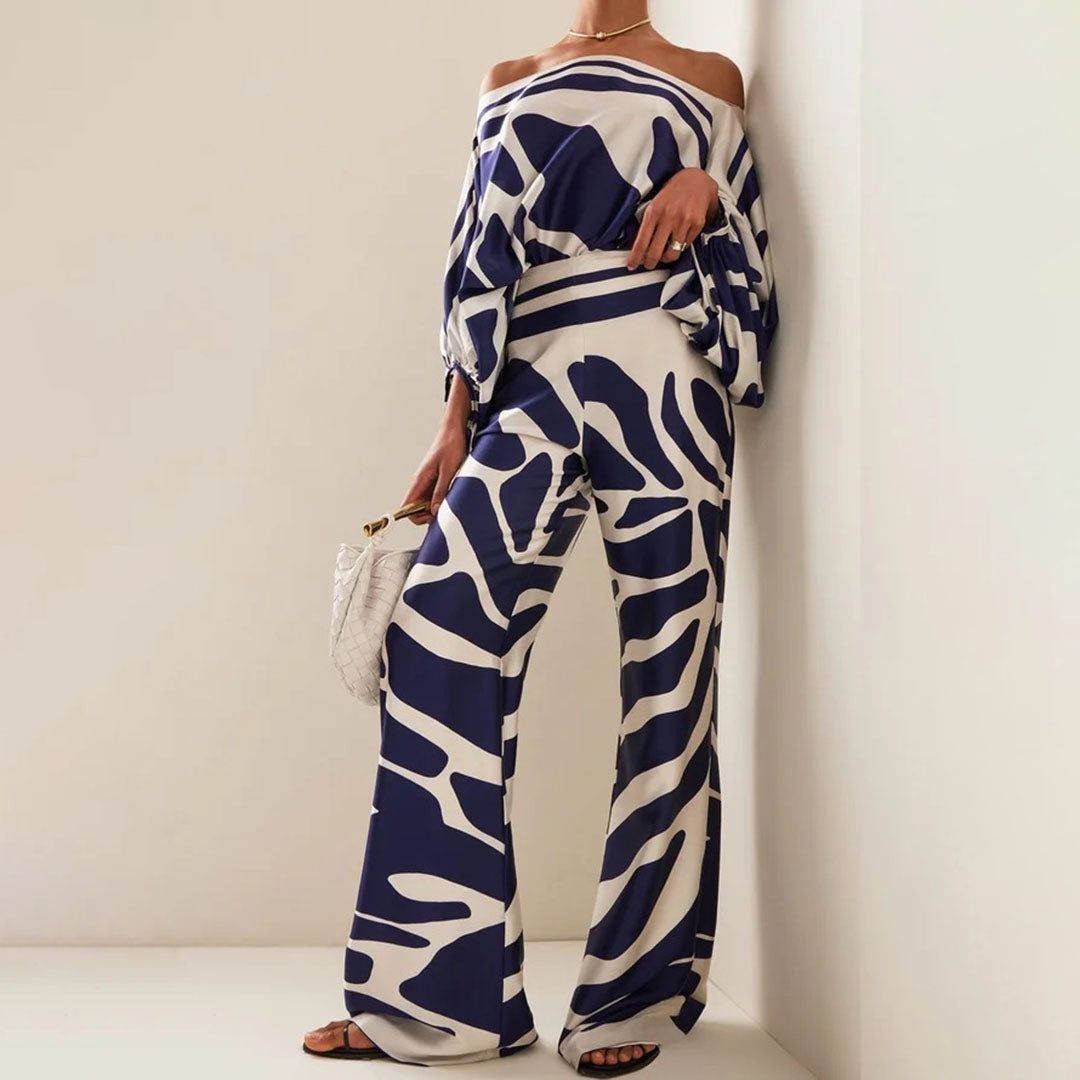 Patricia | Conjunto Elegante de Un Hombro Estampado Mujer