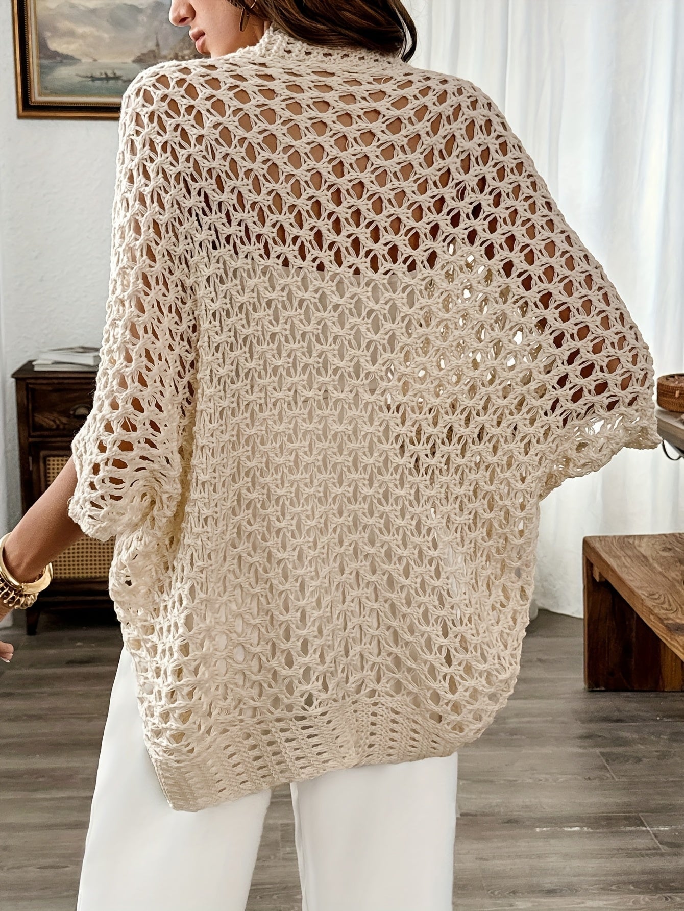 Patricia | Jersey Fino de Crochet Mujer Calado Manga Murciélago