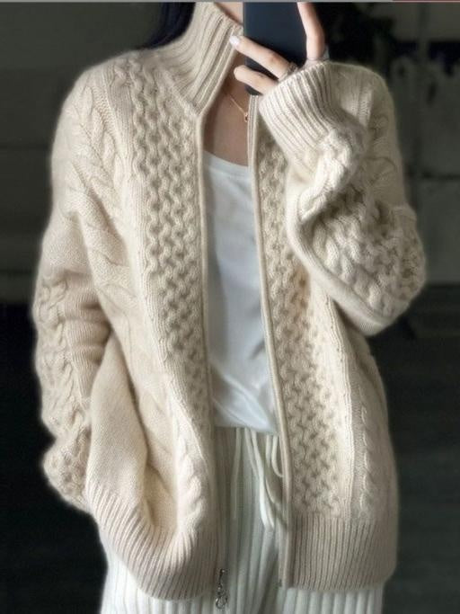 Paula | Jersey de Punto con Trenzas Mujer Cremallera Oversize