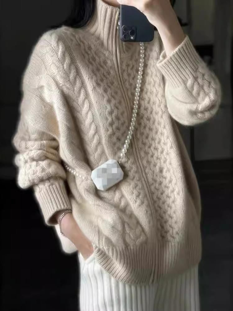 Paula | Jersey de Punto con Trenzas Mujer Cremallera Oversize