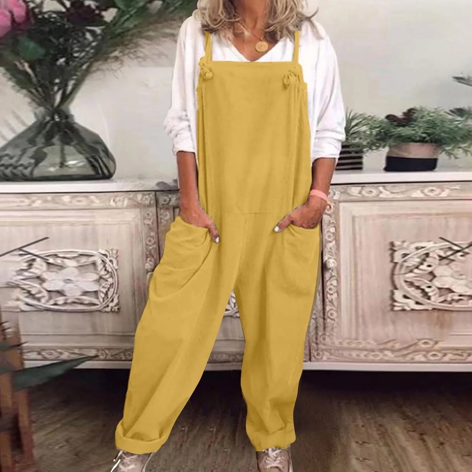 Peto Largo Holgado Casual Mujer Bolsillos Laterales