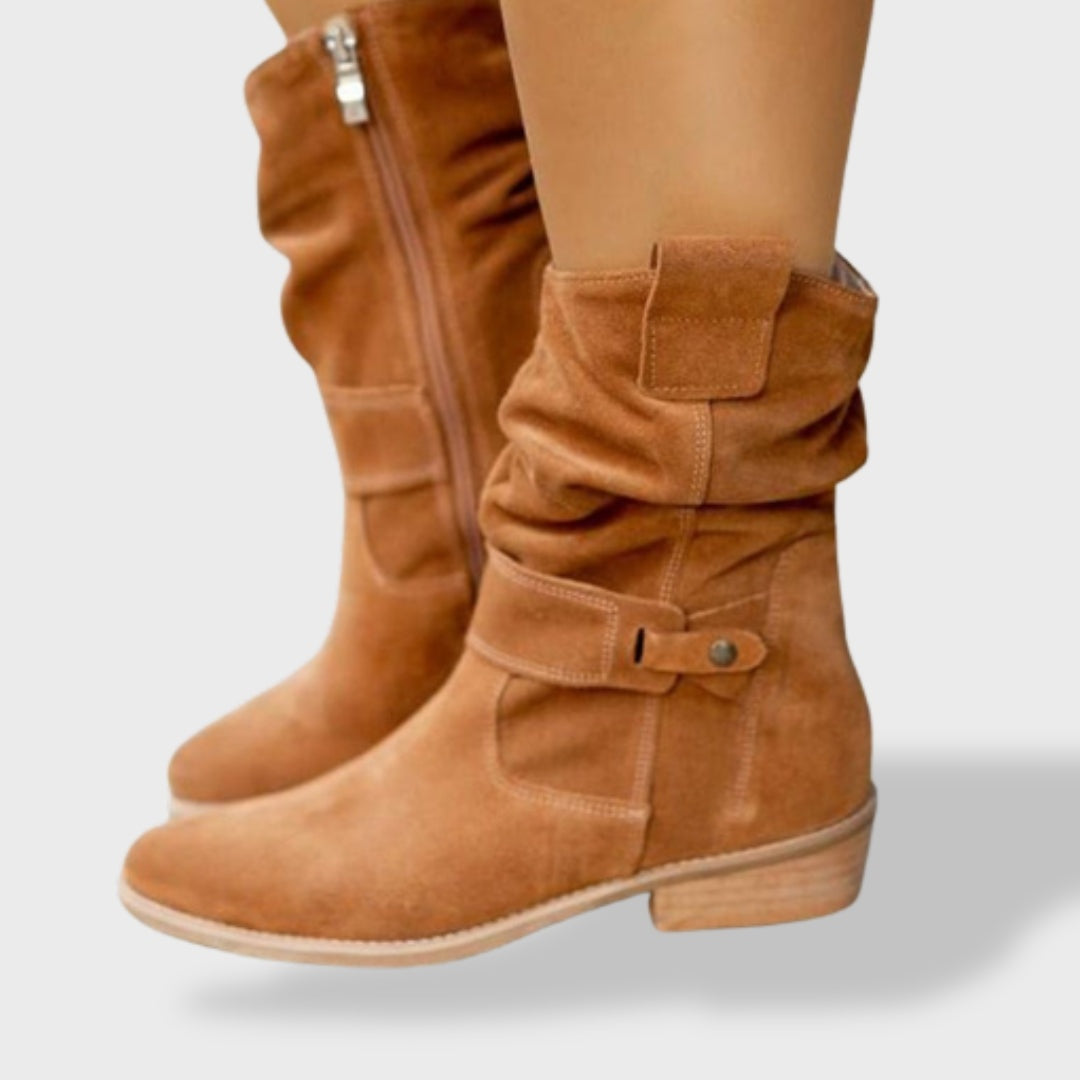 Pilar | Botines Cowboy de Ante Mujer Caña Media Fruncida