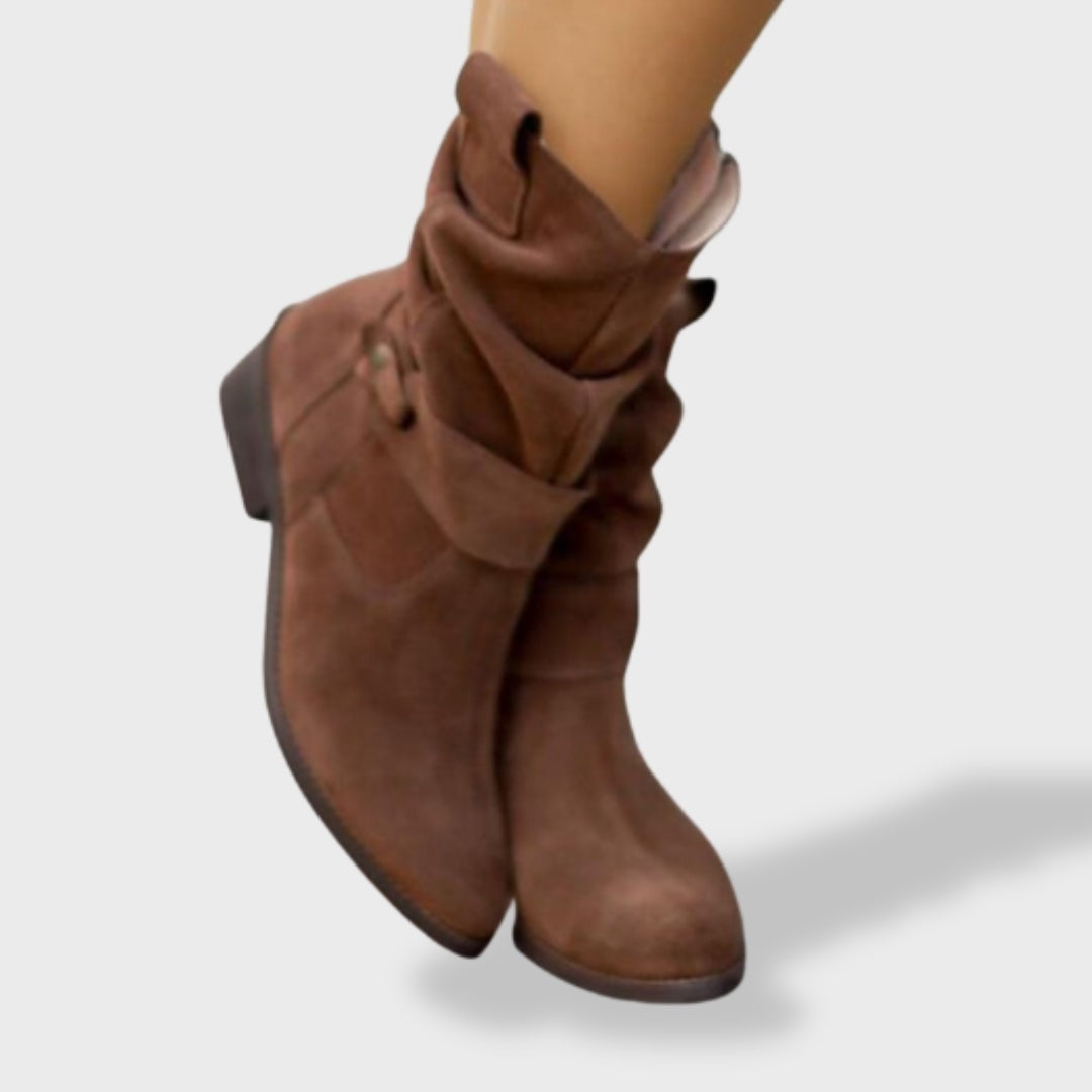 Pilar | Botines Cowboy de Ante Mujer Caña Media Fruncida