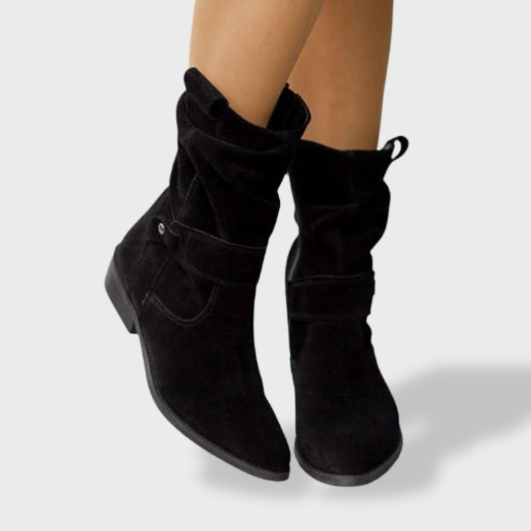 Pilar | Botines Cowboy de Ante Mujer Caña Media Fruncida