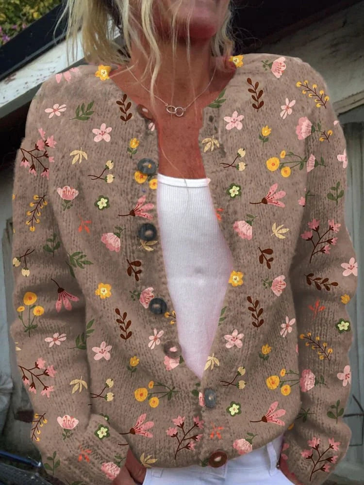 Pilar | Chaqueta de Punto Estampado Floral Mujer Manga Larga