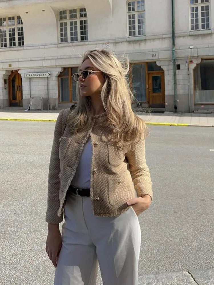 Pilar | Chaqueta de Tweed Mujer Corta Botones