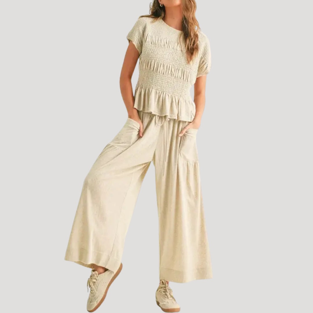 Pilar | Conjunto Top Peplum y Pantalón Palazzo Mujer