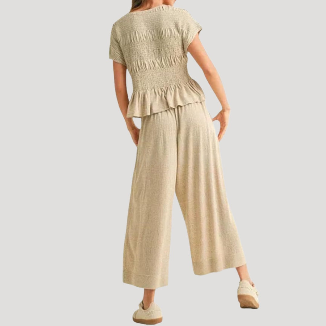 Pilar | Conjunto Top Peplum y Pantalón Palazzo Mujer