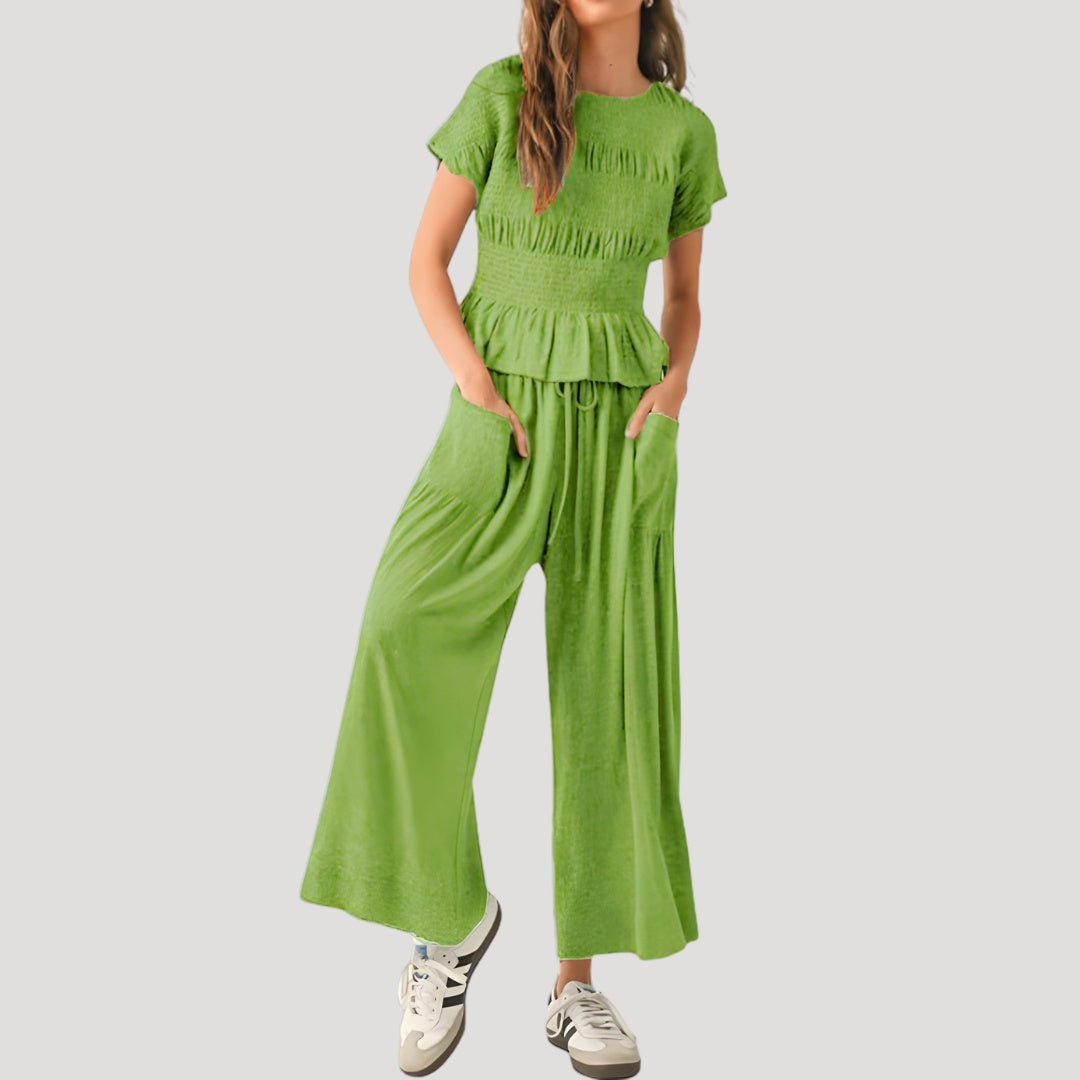 Pilar | Conjunto Top Peplum y Pantalón Palazzo Mujer