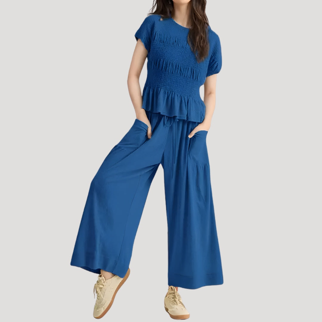 Pilar | Conjunto Top Peplum y Pantalón Palazzo Mujer
