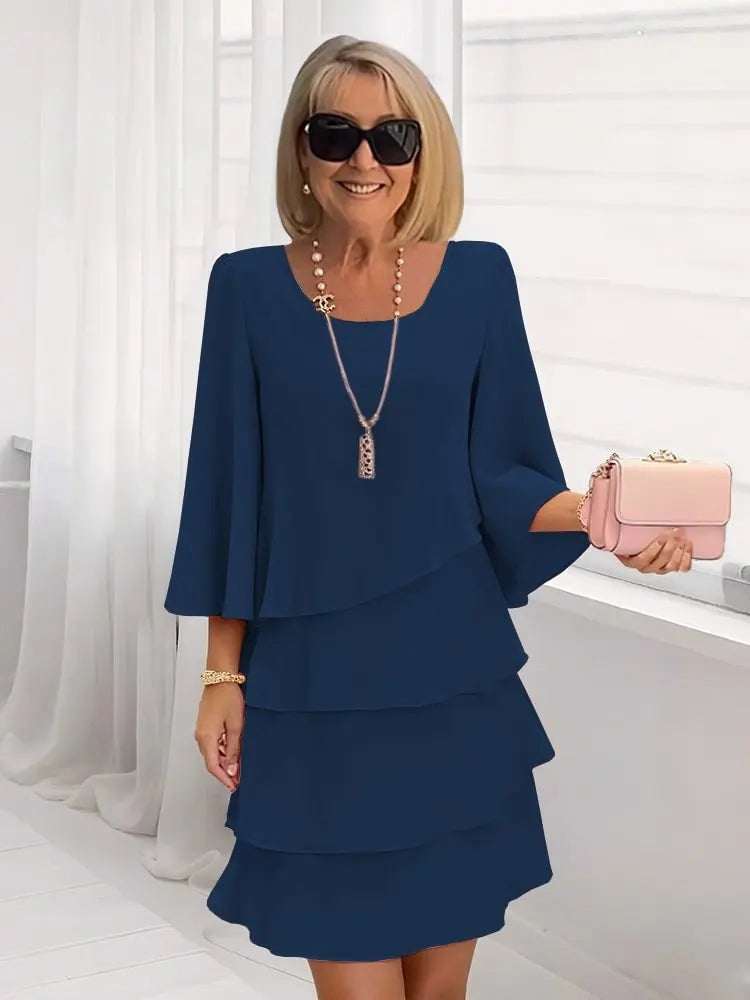 Pilar | Vestido Invitada Otoño de Manga Larga Mujer Capas
