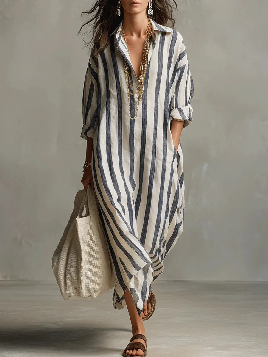 Pilar | Vestido Largo Camisero de Rayas Mujer Manga Larga