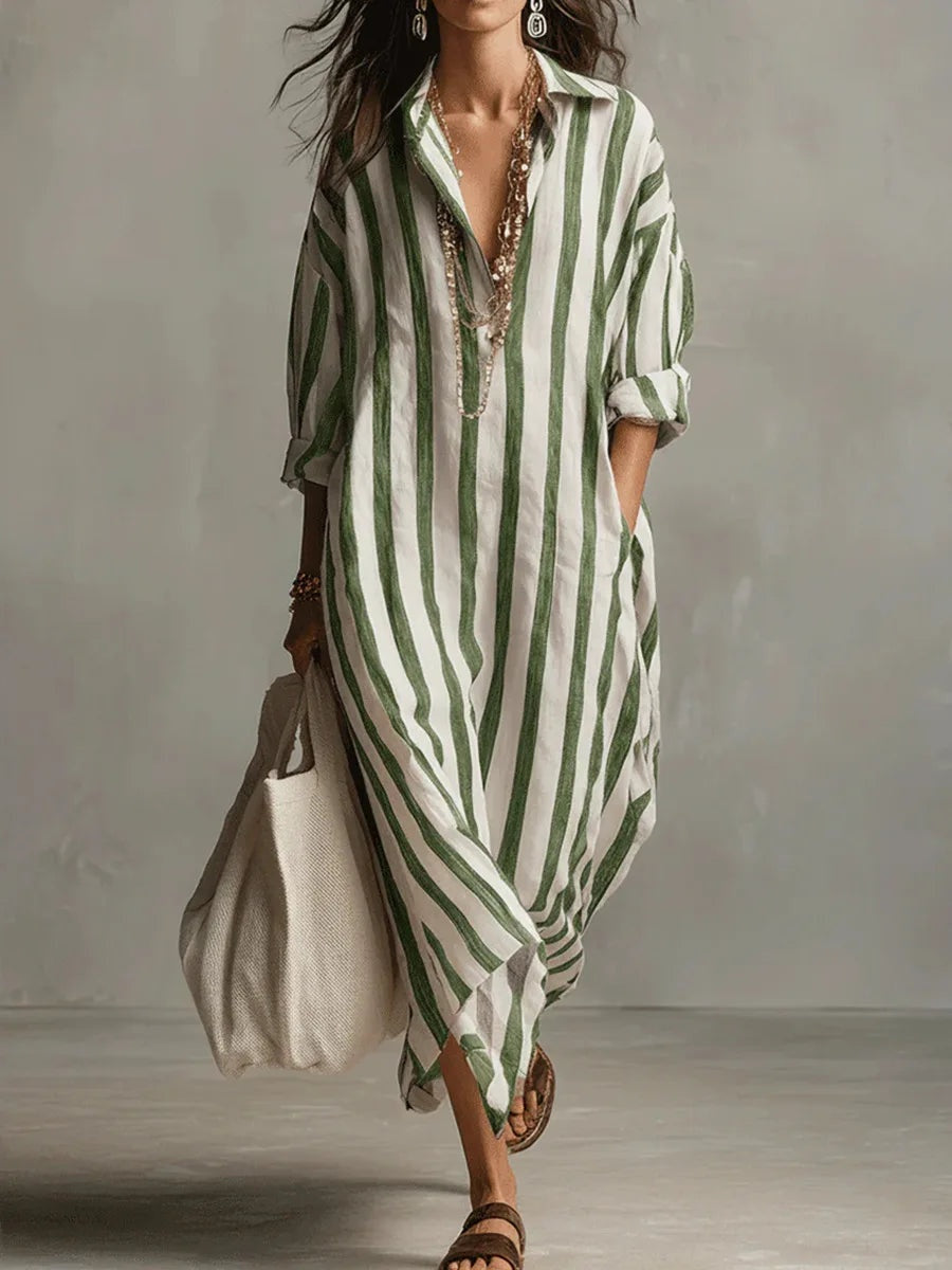 Pilar | Vestido Largo Camisero de Rayas Mujer Manga Larga