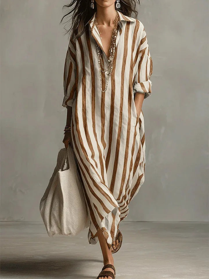 Pilar | Vestido Largo Camisero de Rayas Mujer Manga Larga