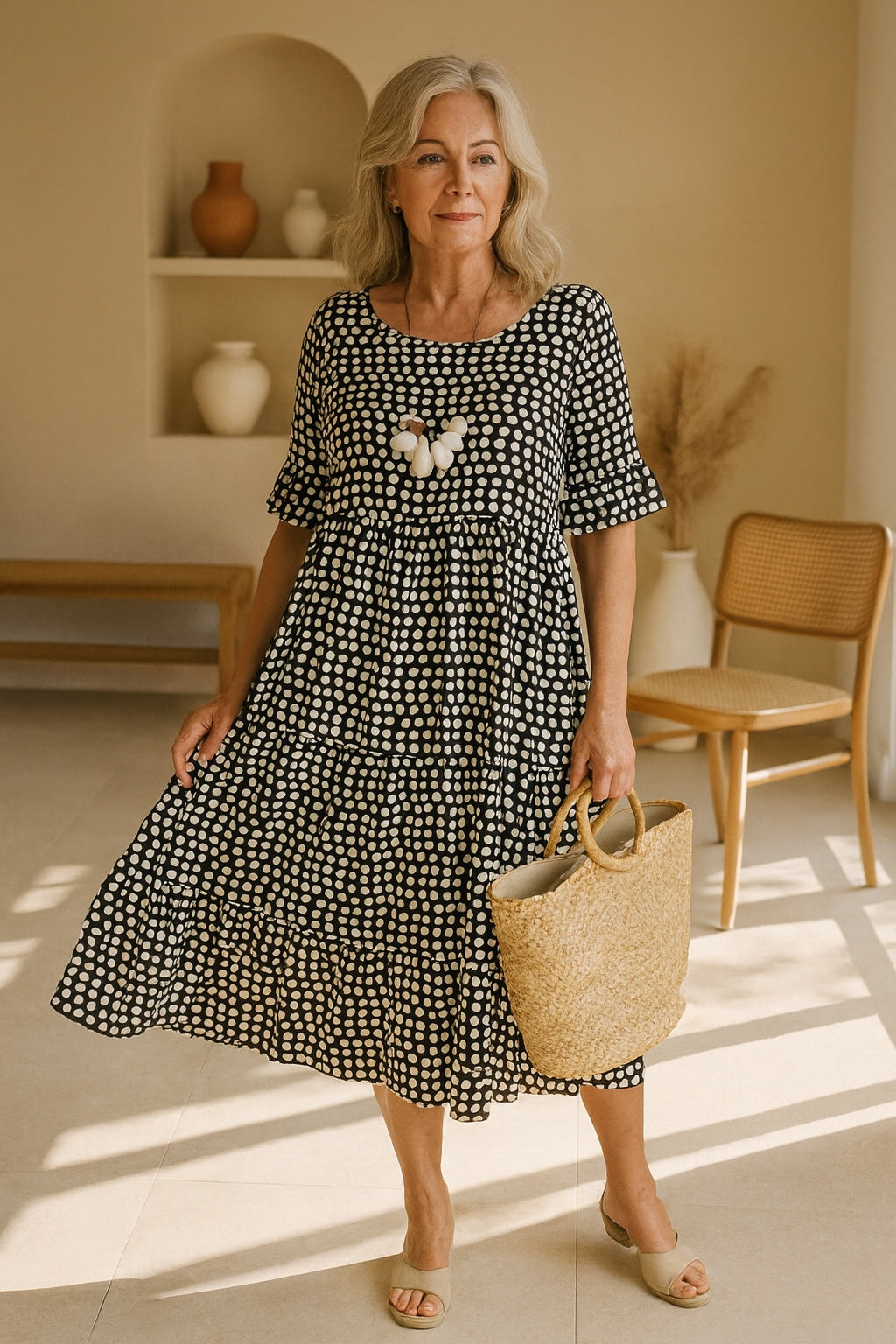 Pilar | Vestido Midi de Lunares con Volantes Mujer