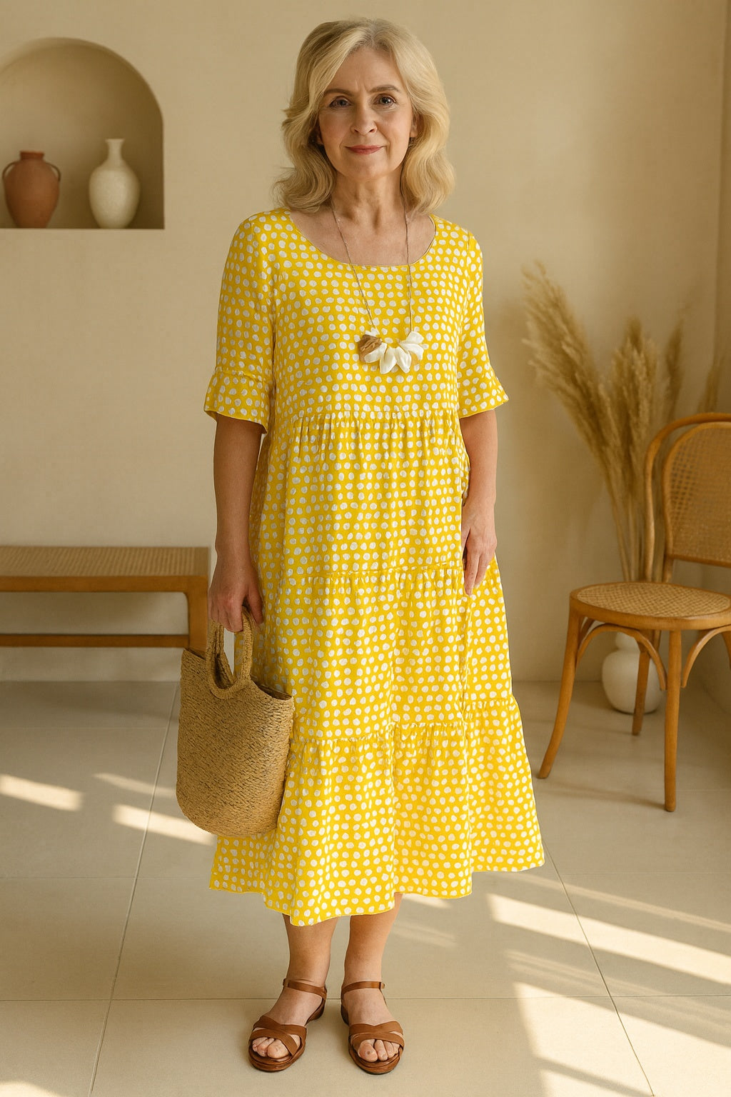 Pilar | Vestido Midi de Lunares con Volantes Mujer