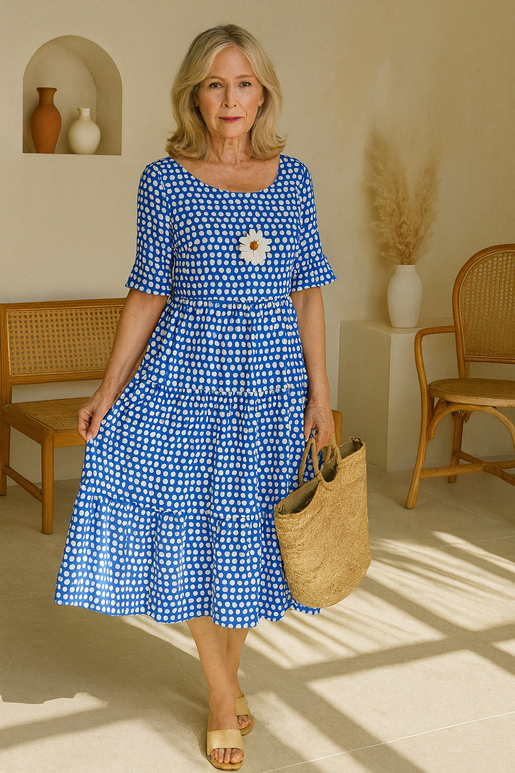 Pilar | Vestido Midi de Lunares con Volantes Mujer