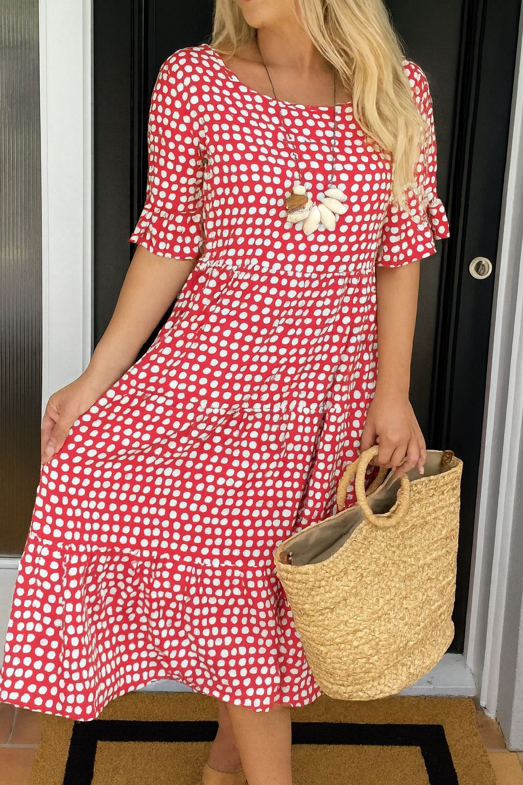 Pilar | Vestido Midi de Lunares con Volantes Mujer