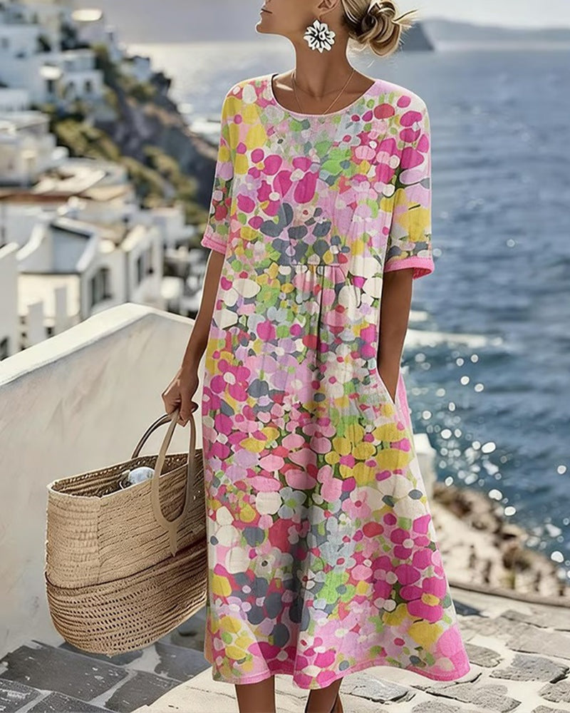 Pilar | Vestido Midi Floral Suelto Mujer Manga Corta