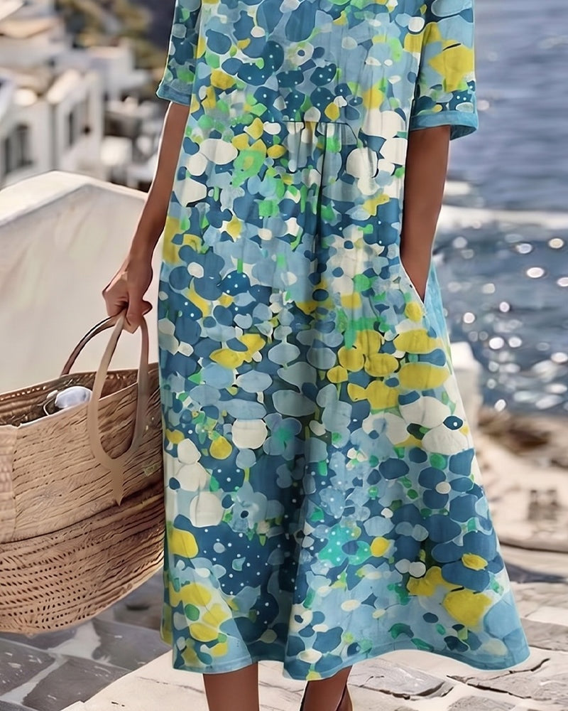 Pilar | Vestido Midi Floral Suelto Mujer Manga Corta