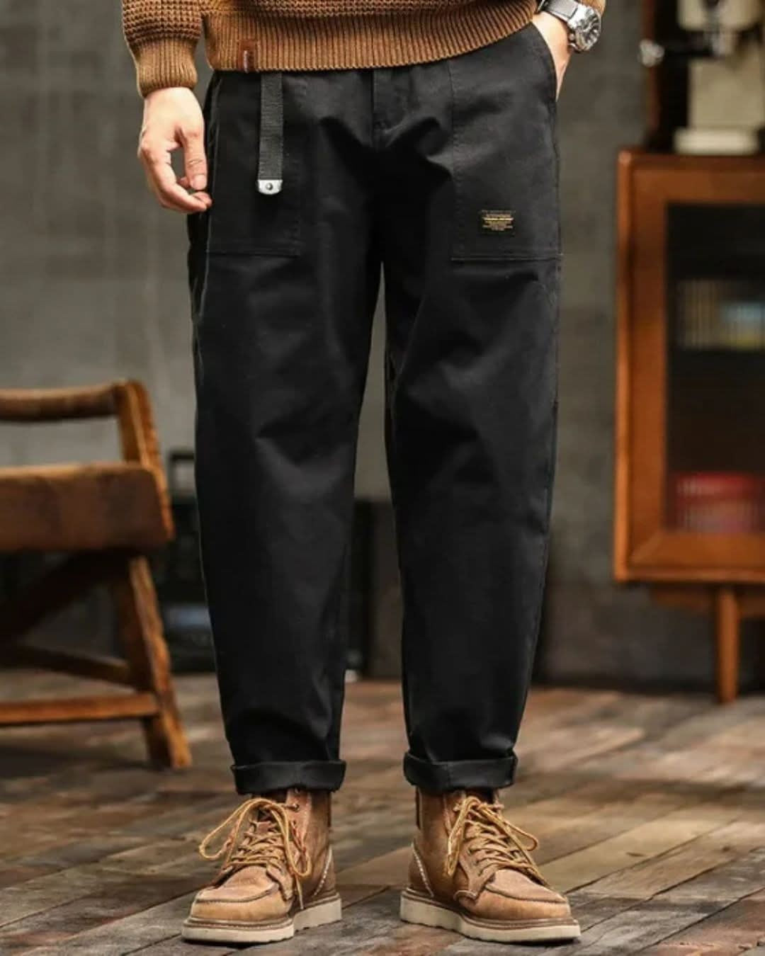 Pol | Pantalón de Algodón Ancho Hombre Estilo Workwear Cargo