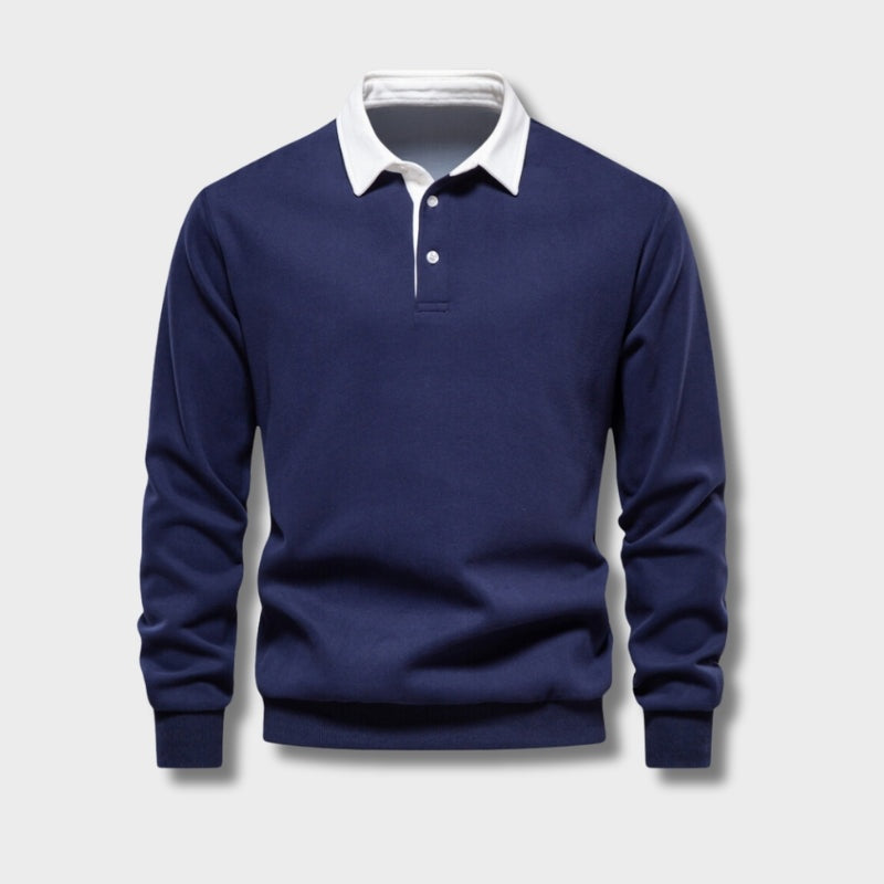 Polo de Manga Larga Hombre Cuello Contraste