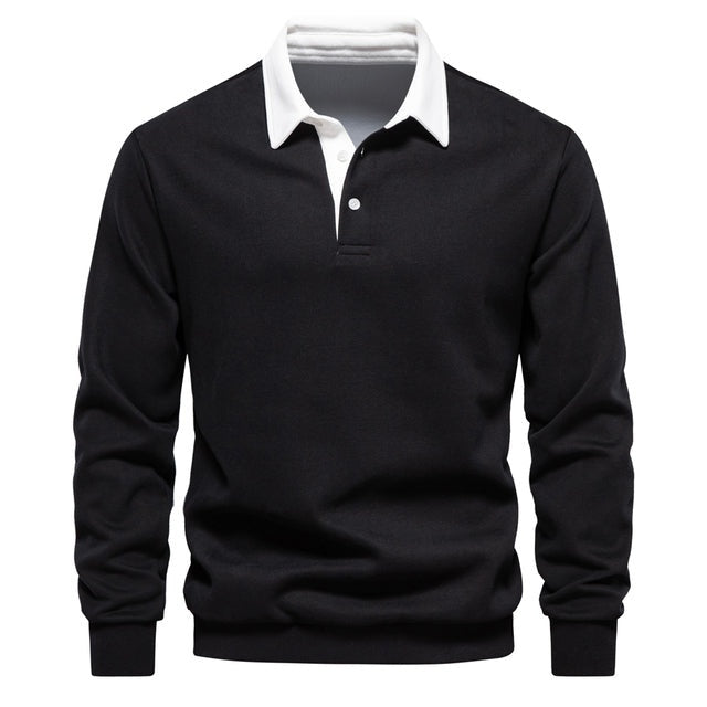 Polo de Manga Larga Hombre Cuello Contraste