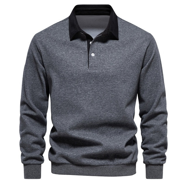 Polo de Manga Larga Hombre Cuello Contraste