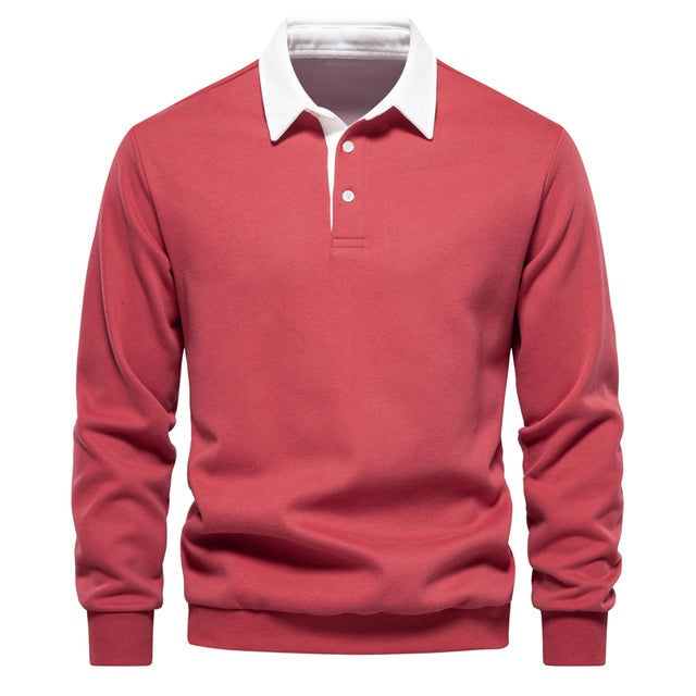 Polo de Manga Larga Hombre Cuello Contraste