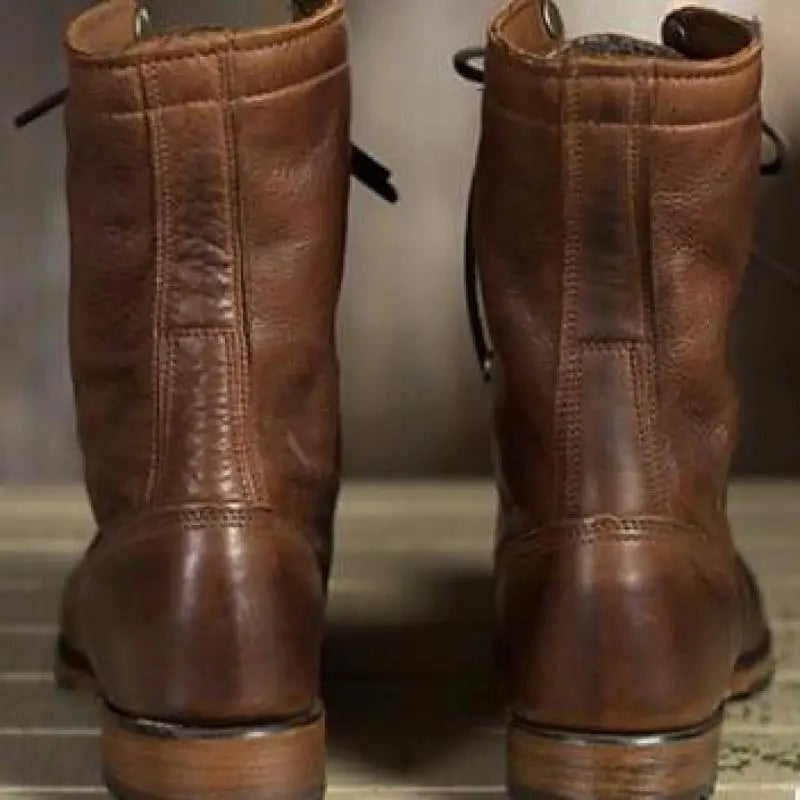 Raquel | Botas Militares de Piel con Cordones Mujer Caña Media