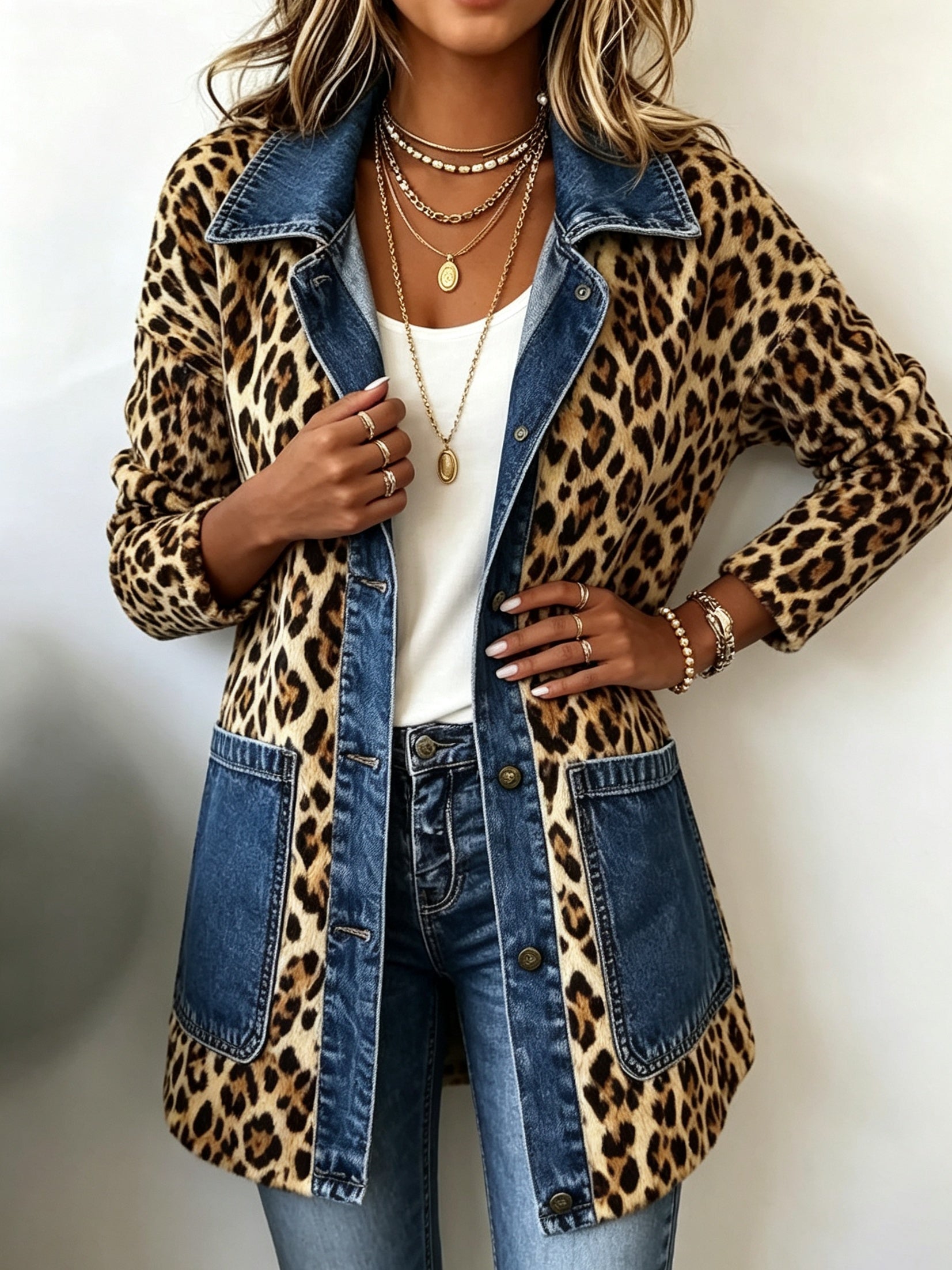 Raquel | Chaqueta Vaquera Estampado Animal Mujer Manga Larga Bolsillos