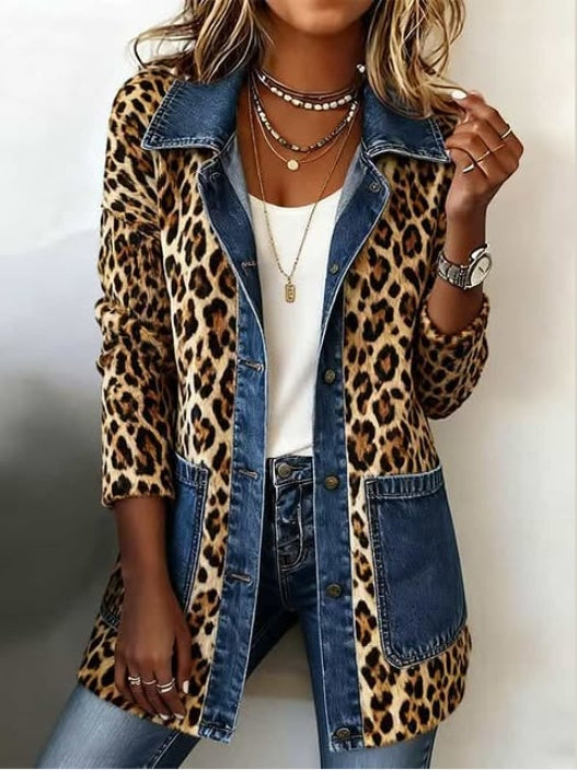 Raquel | Chaqueta Vaquera Estampado Animal Mujer Manga Larga Bolsillos