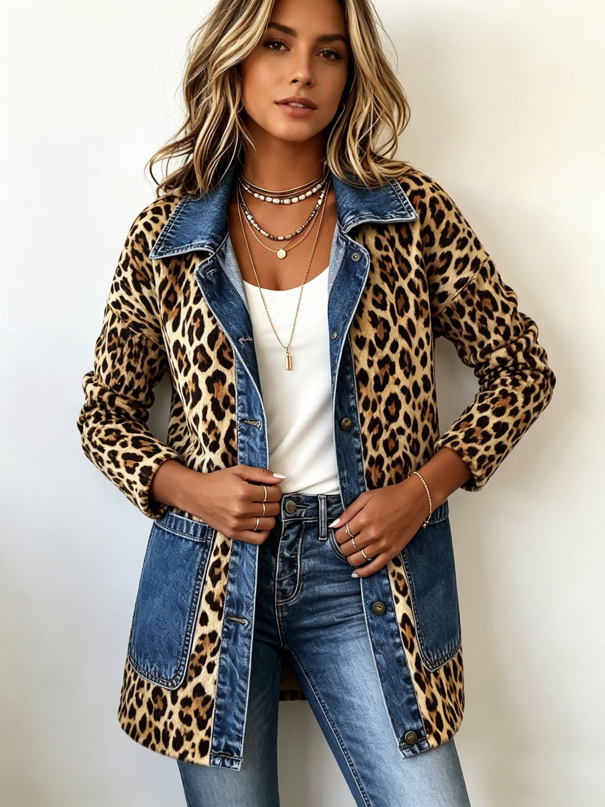 Raquel | Chaqueta Vaquera Estampado Animal Mujer Manga Larga Bolsillos