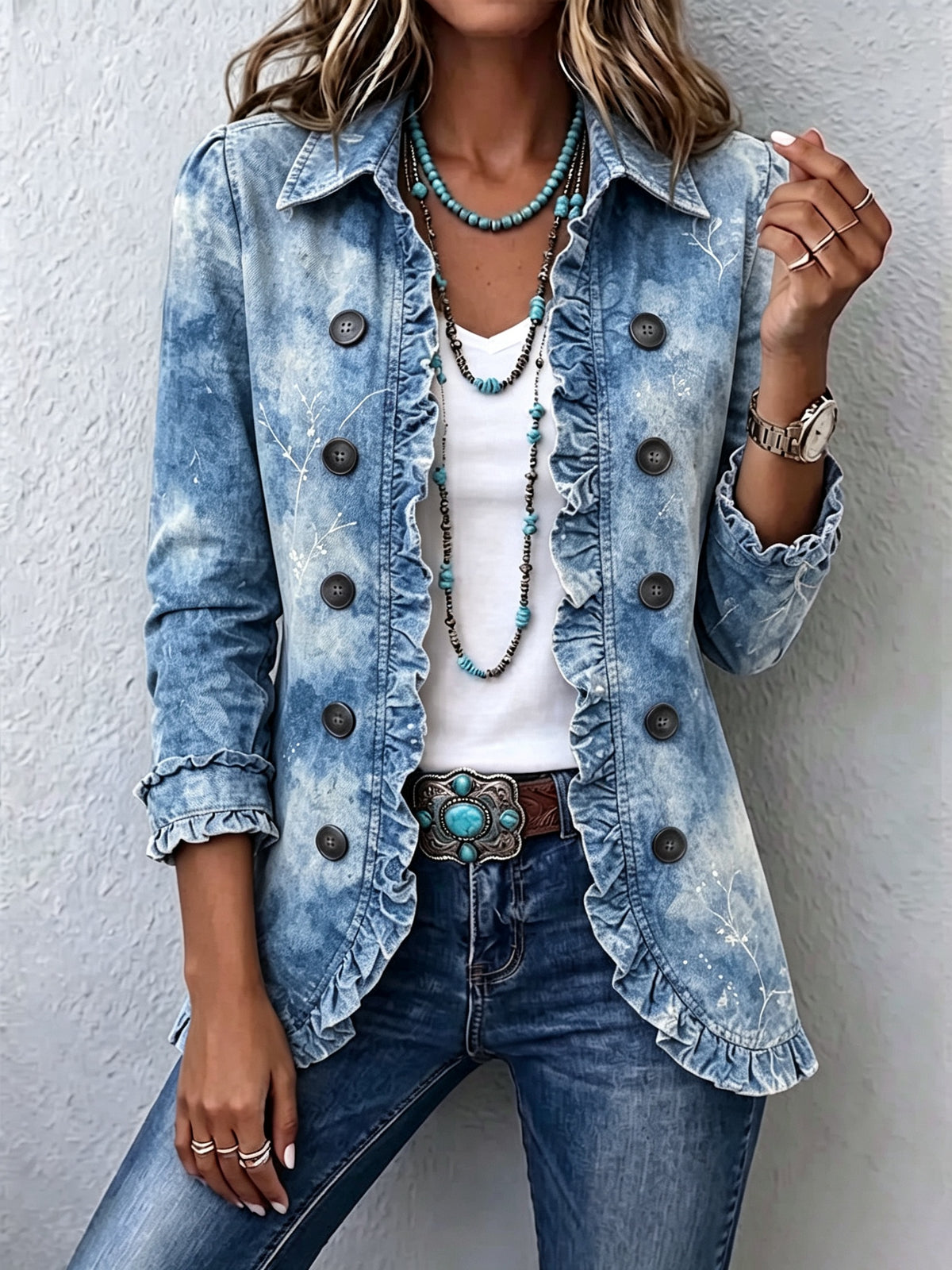 Raquel | Chaqueta Vaquera Estampado Animal Mujer Manga Larga Bolsillos