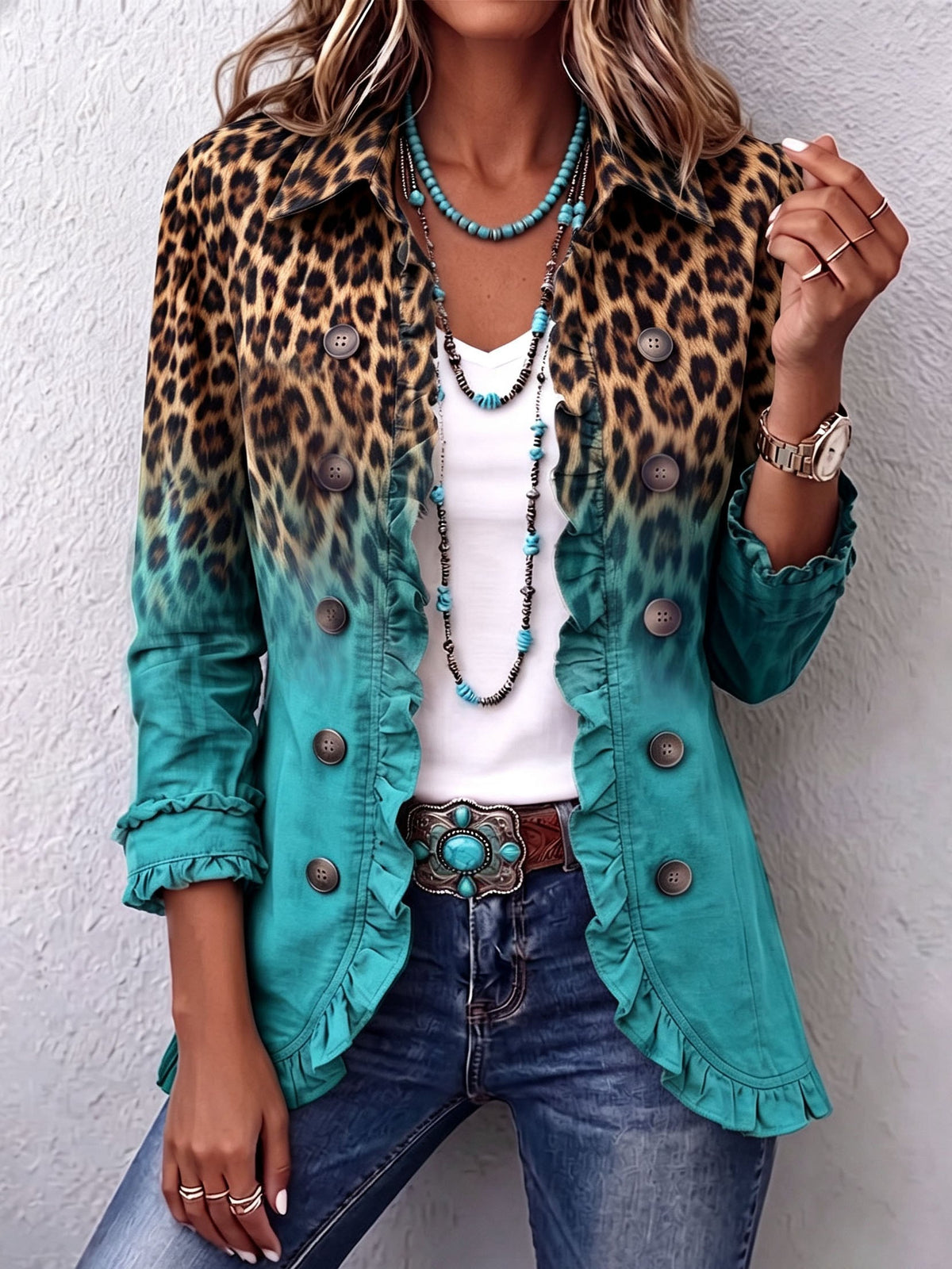 Raquel | Chaqueta Vaquera Estampado Animal Mujer Manga Larga Bolsillos