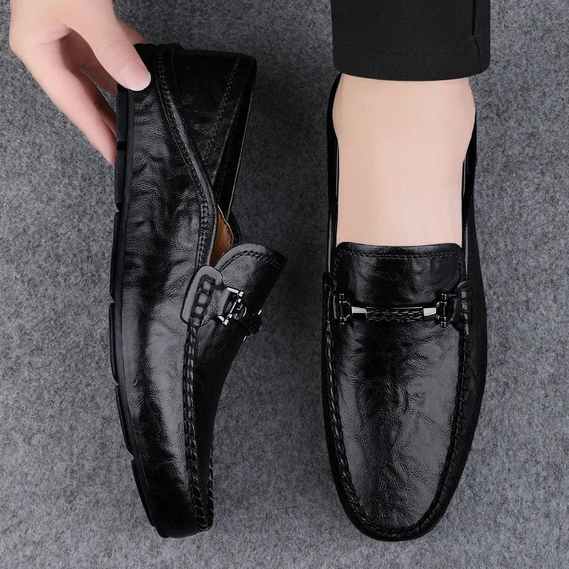 Raúl | Mocasines de Cuero Hombre Hebilla Metálica