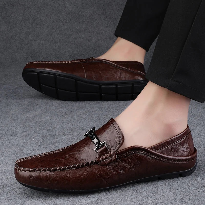 Raúl | Mocasines de Cuero Hombre Hebilla Metálica