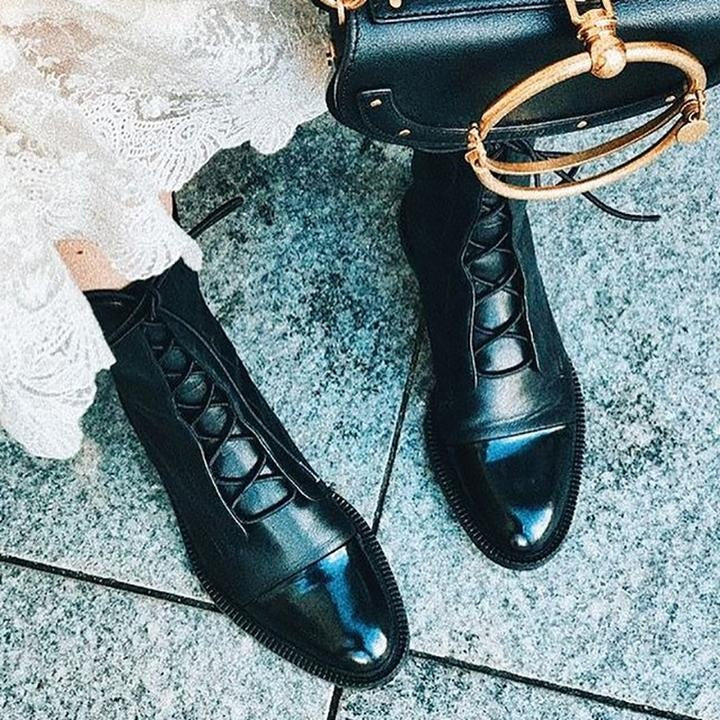 Rebeca | Botines de Piel con Cordones Mujer Planos Caña Media