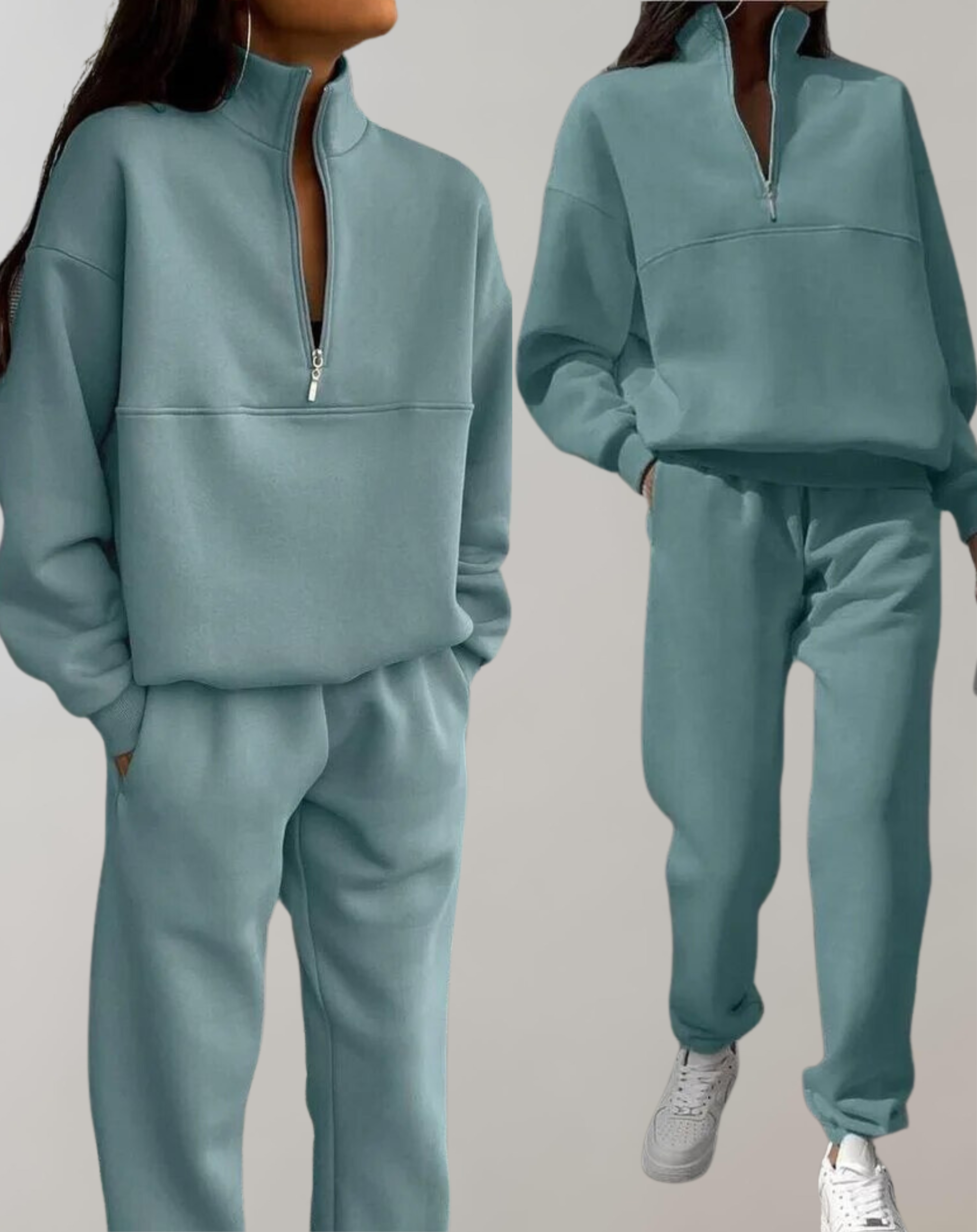 Rebeca | Conjunto de Forro Polar Mujer Quarter Zip Jogger