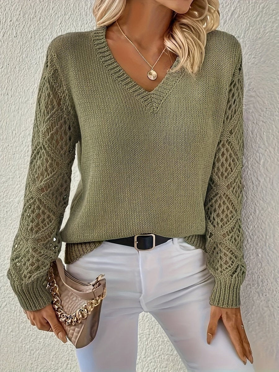 Rebeca | Jersey Fino de Punto Mujer Escote V Manga Calada