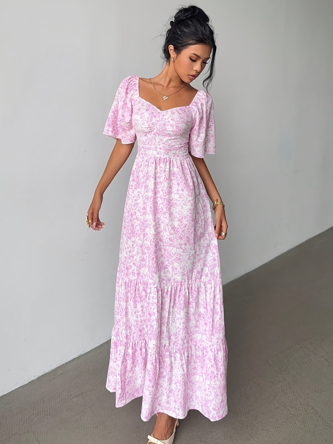 Rebeca | Vestido Largo con Volantes Estampado Floral Mujer Escote Corazón