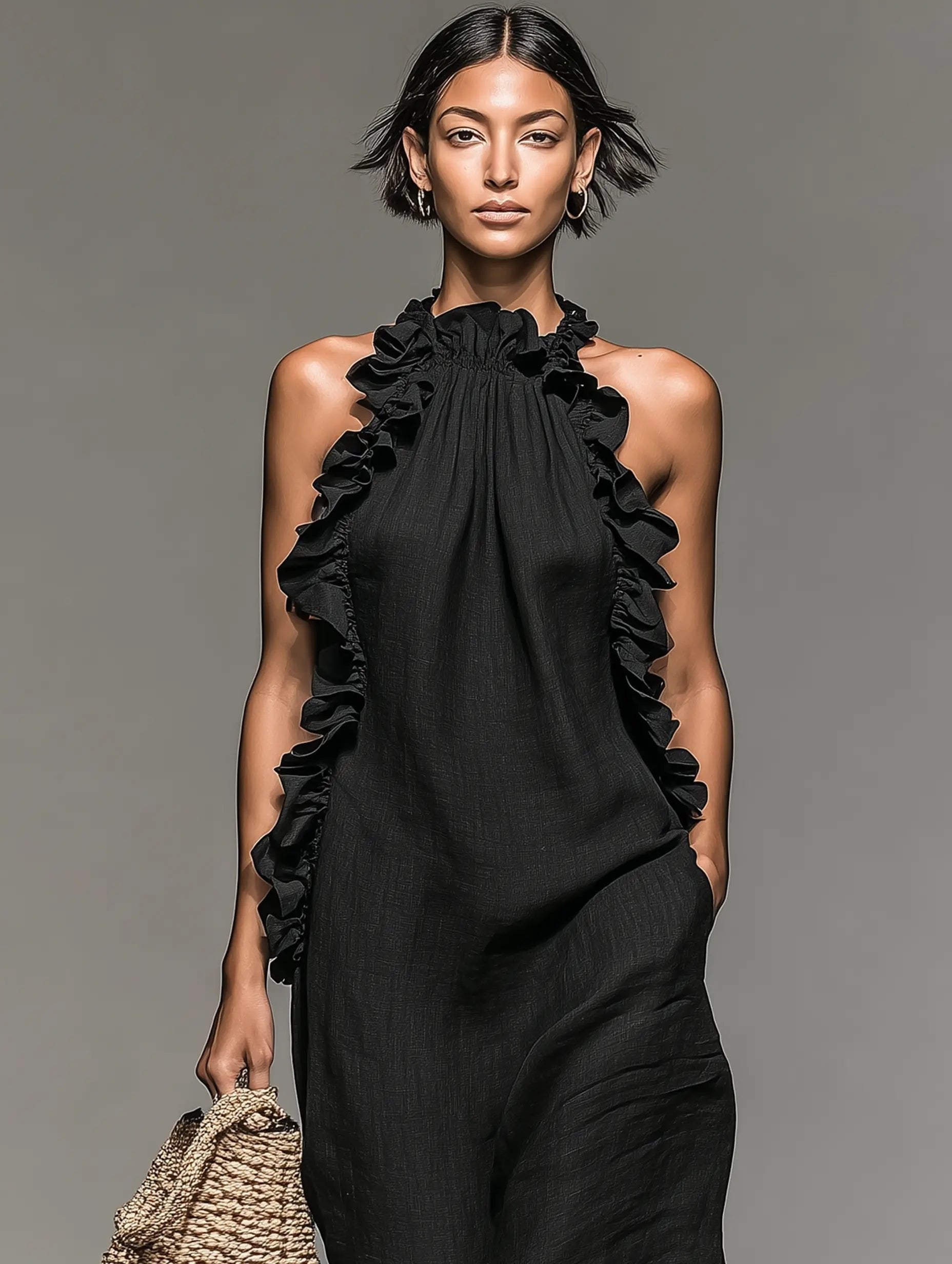 Remedios | Vestido Largo con Volantes Halter Mujer Sin Mangas