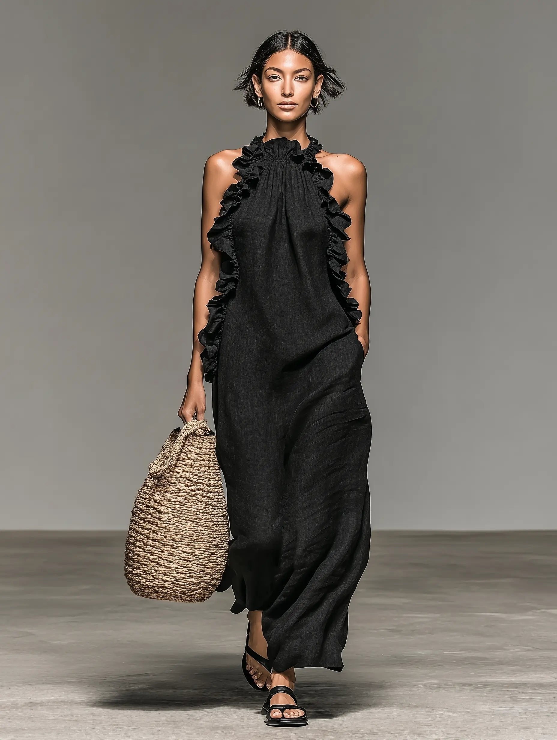 Remedios | Vestido Largo con Volantes Halter Mujer Sin Mangas