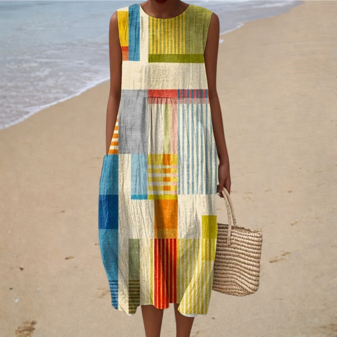 Remedios | Vestido Largo de Punto Estampado Patchwork Mujer Sin Mangas