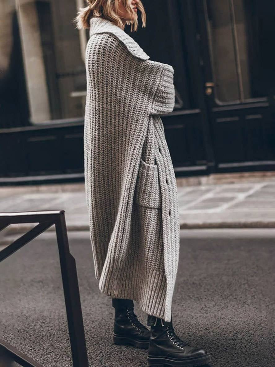 Rocío | Cárdigan Largo Oversize de Punto Grueso Mujer Solapas