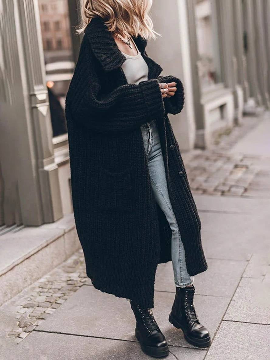 Rocío | Cárdigan Largo Oversize de Punto Grueso Mujer Solapas
