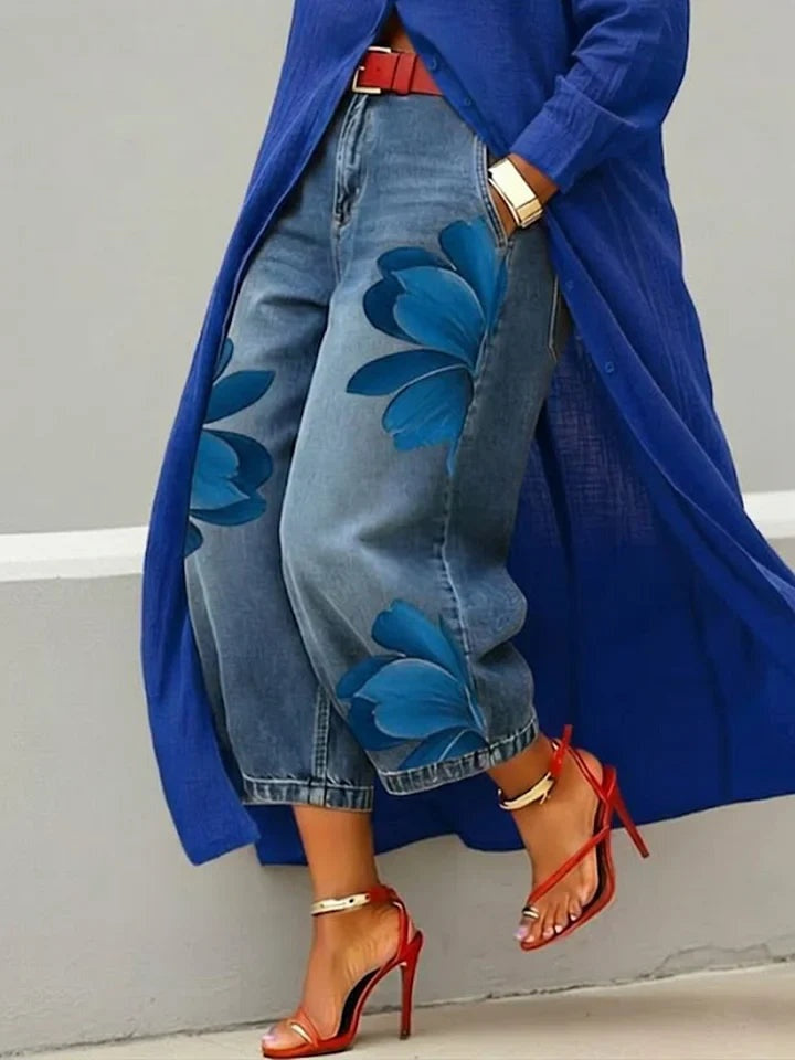 Rocío | Conjunto Camisa Larga y Jeans Florales Mujer Manga Larga