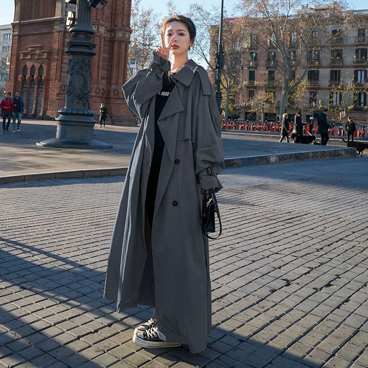 Rocío | Gabardina Larga Oversize Mujer Doble Botonadura con Cinturón